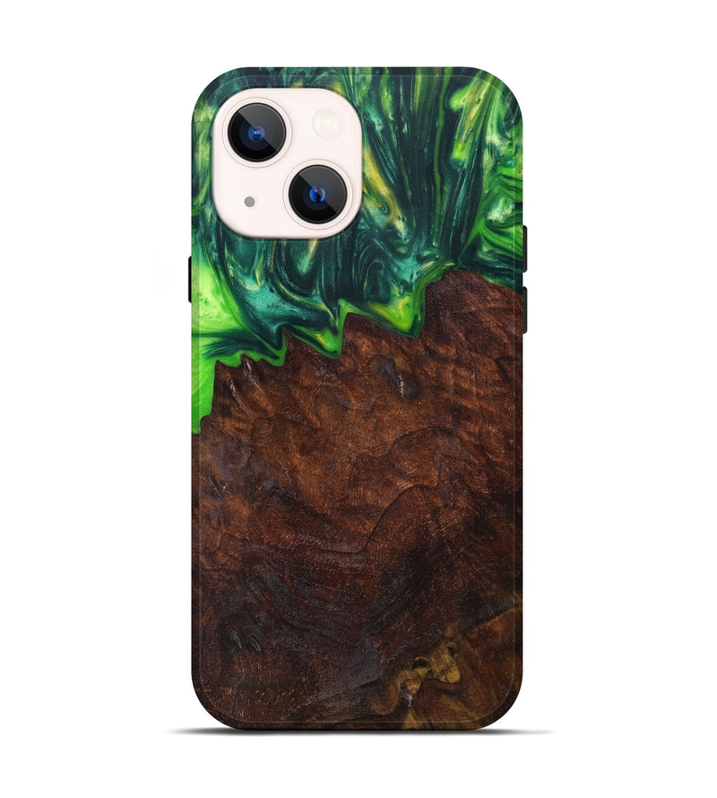 iPhone 13 Wood+Resin Live Edge Phone Case - Chong (Dark Green, 605504)
