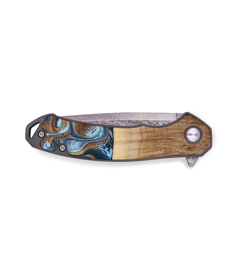 EDC Wood+Resin Pocket Knife - Bette (Teal & Gold, 645144)