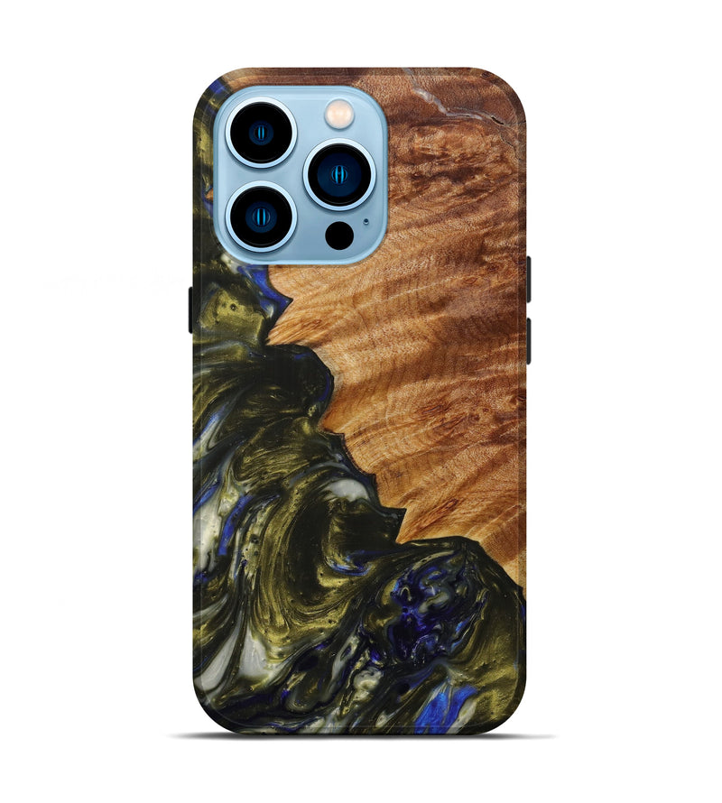 iPhone 14 Pro Wood+Resin Live Edge Phone Case - Diahann (Dark Blue, 597338)