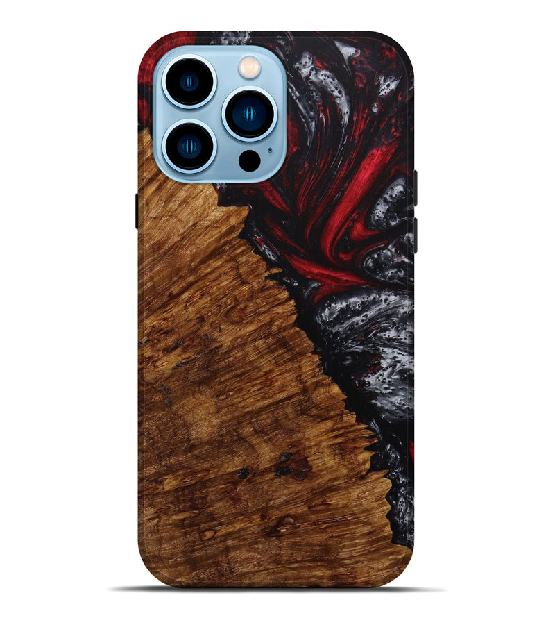 iPhone 14 Pro Max Wood+Resin Live Edge Phone Case - Teri (Red, 642273)