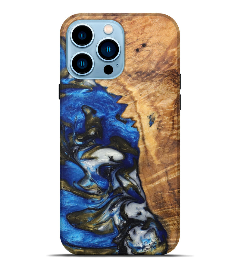 iPhone 14 Pro Max Wood+Resin Live Edge Phone Case - Gillan (Dark Blue, 605519)
