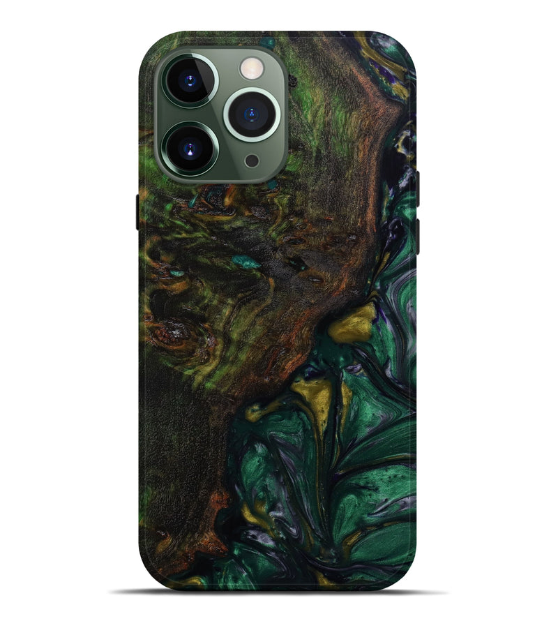iPhone 13 Pro Max Wood+Resin Live Edge Phone Case - Monica (Green, 641790)