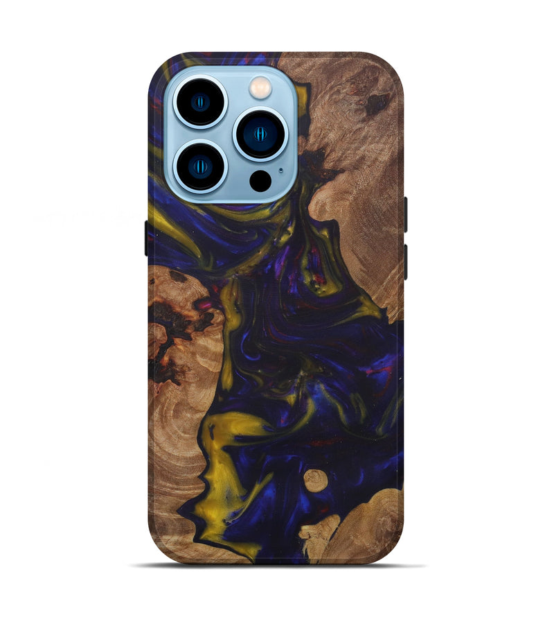 iPhone 14 Pro Wood+Resin Live Edge Phone Case - Sandy (Dark Blue, 580070)