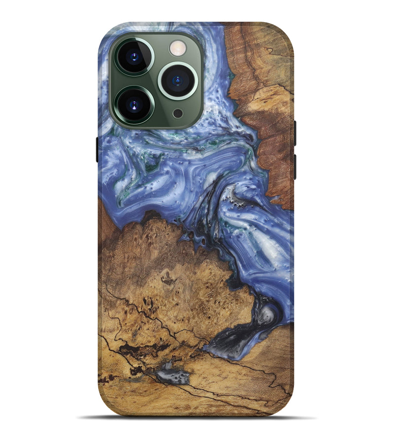 iPhone 13 Pro Max Wood+Resin Live Edge Phone Case - Rosetta (Light Blue, 581702)