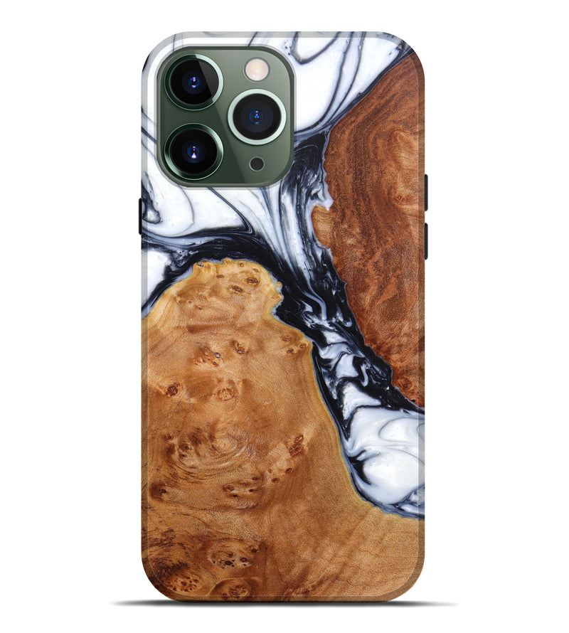 iPhone 13 Pro Max Wood+Resin Live Edge Phone Case - Anita (Black & White, 633107)