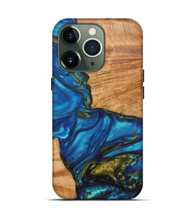 iPhone 13 Pro Wood+Resin Live Edge Phone Case - Montgomery (Teal & Gold, 614986)