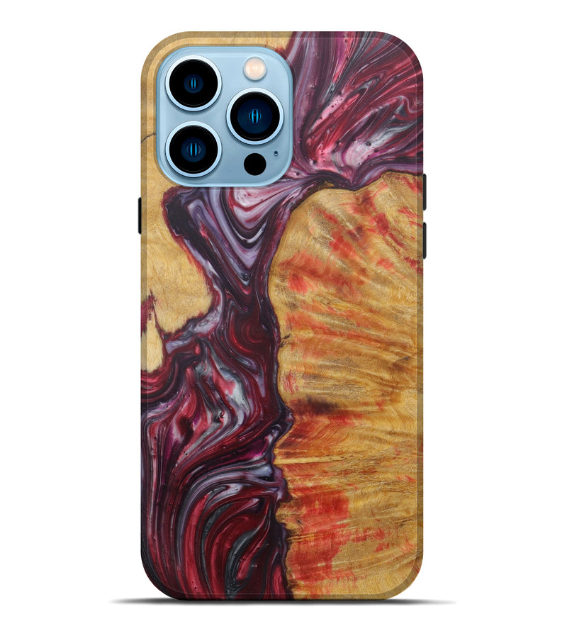 iPhone 14 Pro Max Wood+Resin Live Edge Phone Case - Ranna (Dark Red, 579184)