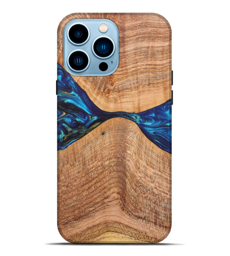iPhone 14 Pro Max Wood+Resin Live Edge Phone Case - Maegan (Blue, 628997)