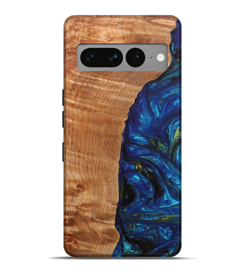 Pixel 7 Pro Wood+Resin Live Edge Phone Case - Zonnya (Teal & Gold, 633126)