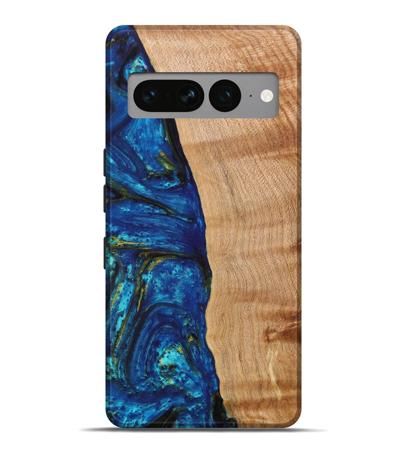 Pixel 7 Pro Wood+Resin Live Edge Phone Case - Phoenix (Teal & Gold, 633147)
