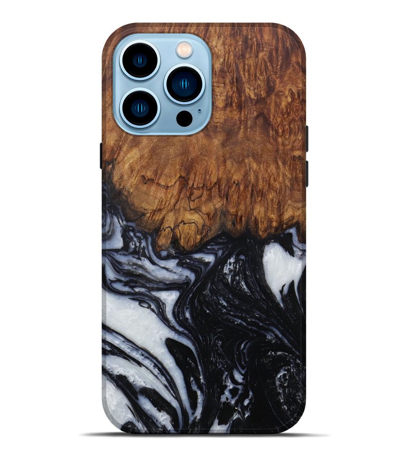 iPhone 14 Pro Max Wood+Resin Live Edge Phone Case - Sara (Black & White, 587045)