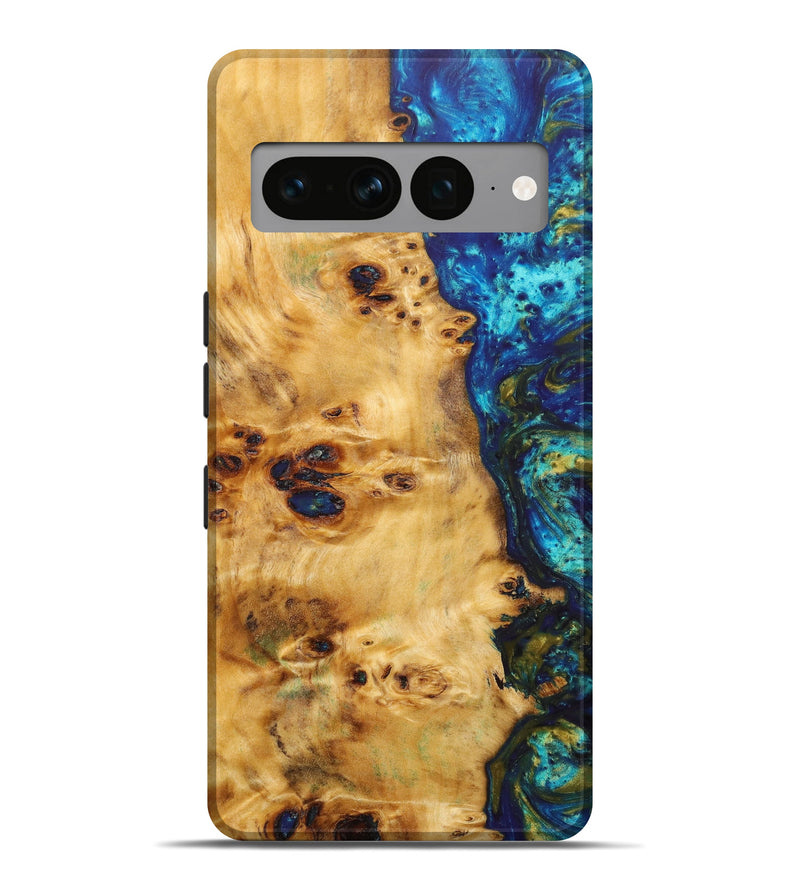 Pixel 7 Pro Wood+Resin Live Edge Phone Case - Jillian (Teal & Gold, 641203)