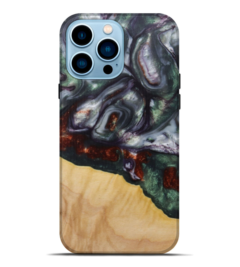 iPhone 14 Pro Max Wood+Resin Live Edge Phone Case - Lyn (Dark Green, 585138)