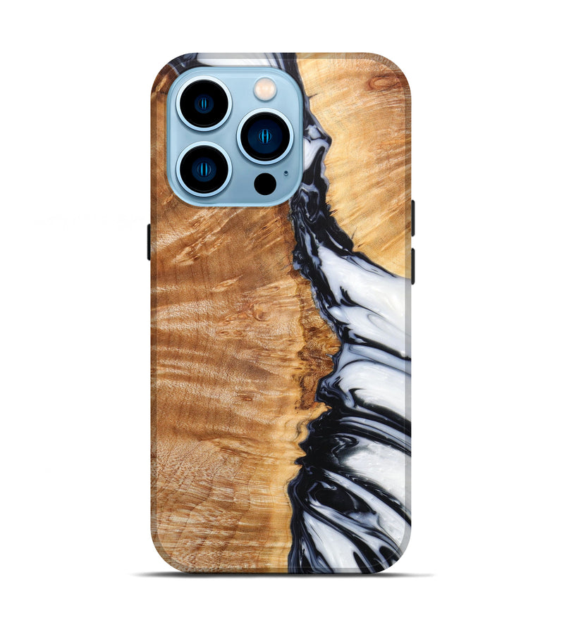 iPhone 14 Pro Wood+Resin Live Edge Phone Case - Misty (Black & White, 614555)