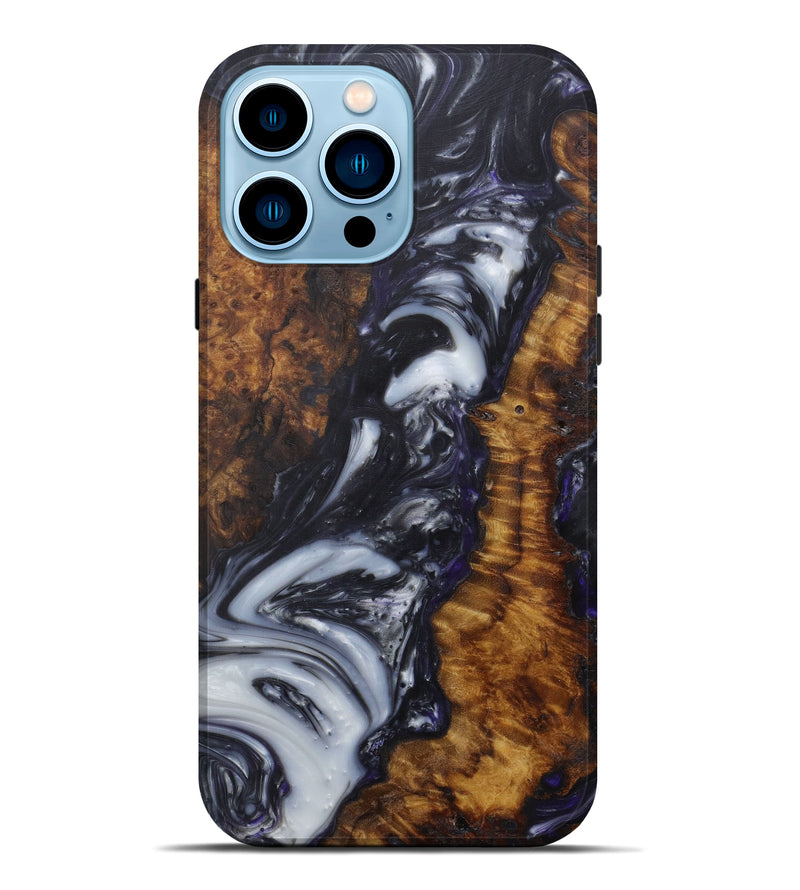 iPhone 14 Pro Max Wood+Resin Live Edge Phone Case - Eleni (Black & White, 593775)