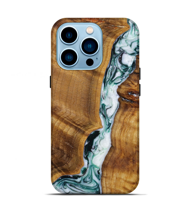 iPhone 14 Pro Wood+Resin Live Edge Phone Case - Katelynn (Dark Green, 610673)