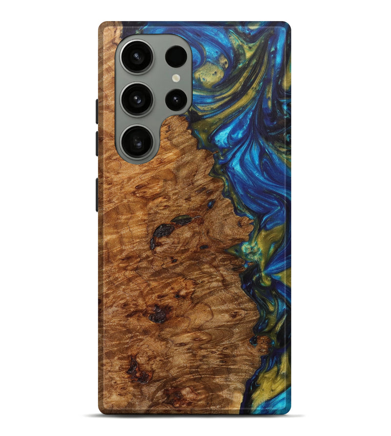 Galaxy S23 Ultra Wood+Resin Live Edge Phone Case - Autumn (Teal & Gold, 629561)