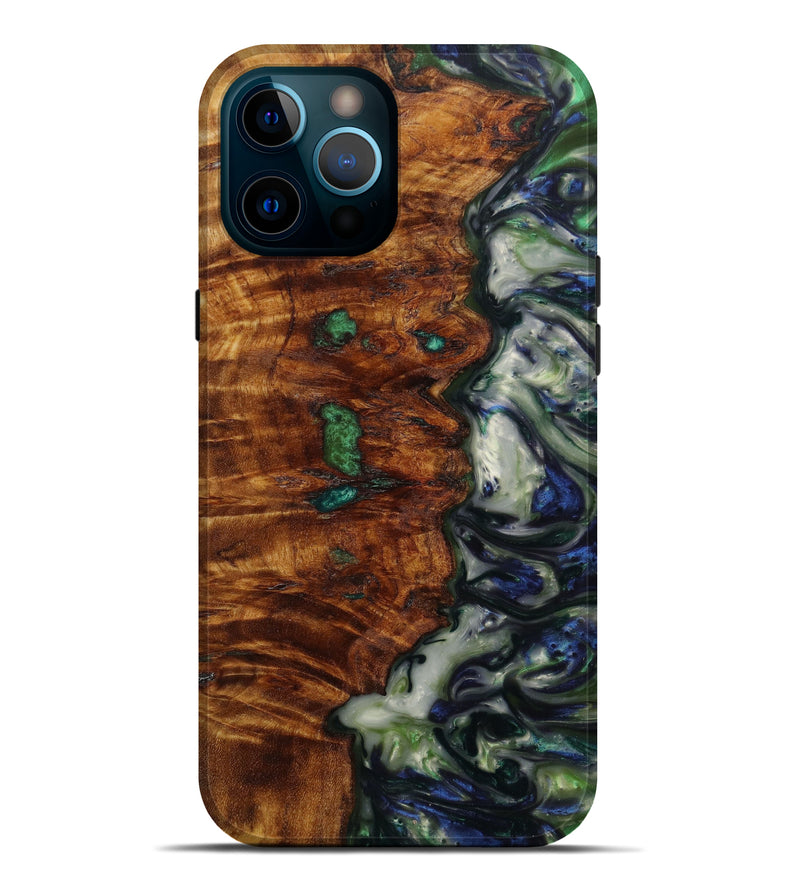 iPhone 12 Pro Max Wood+Resin Live Edge Phone Case - Stefanie (Green, 642474)