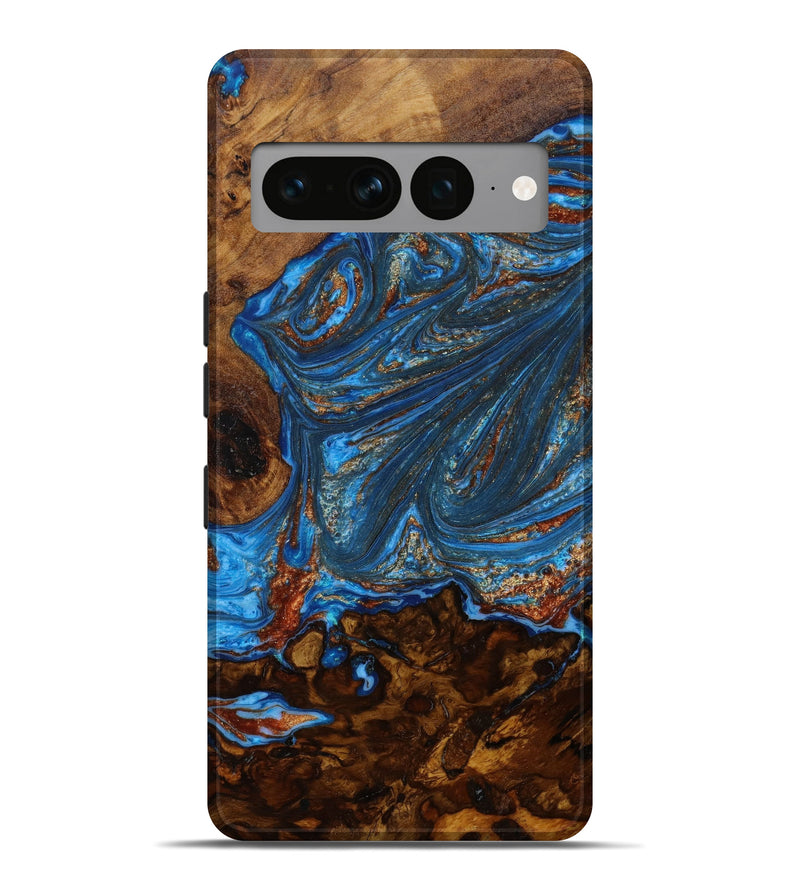 Pixel 7 Pro Wood+Resin Live Edge Phone Case - Marianne (Teal & Gold, 645643)