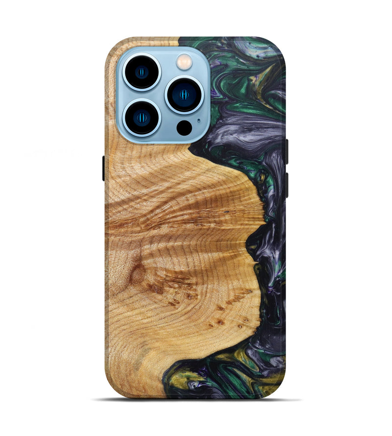iPhone 14 Pro Wood+Resin Live Edge Phone Case - Jasen (Dark Green, 616729)