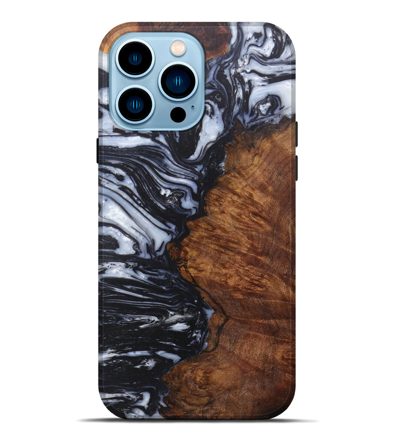 iPhone 14 Pro Max Wood+Resin Live Edge Phone Case - Malina (Black & White, 598636)