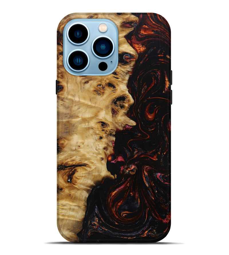 iPhone 14 Pro Max Wood+Resin Live Edge Phone Case - Flora (Red, 645095)