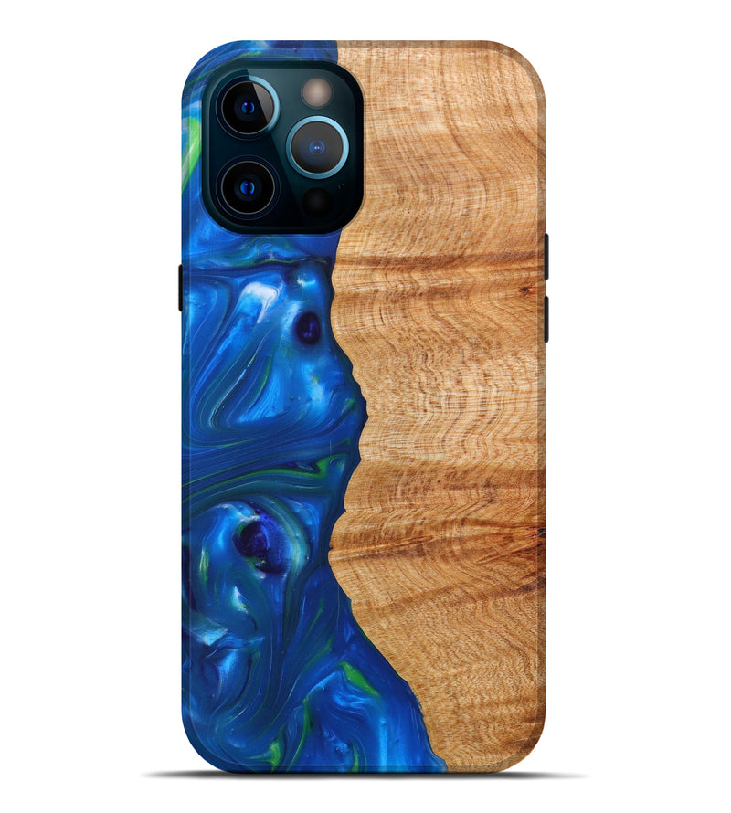 iPhone 12 Pro Max Wood+Resin Live Edge Phone Case - Housseini (Blue, 633288)
