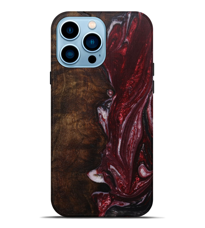 iPhone 14 Pro Max Wood+Resin Live Edge Phone Case - Laurette (Dark Red, 594214)