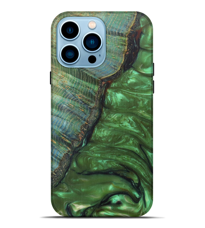 iPhone 14 Pro Max Wood+Resin Live Edge Phone Case - Adriana (Dark Green, 611095)