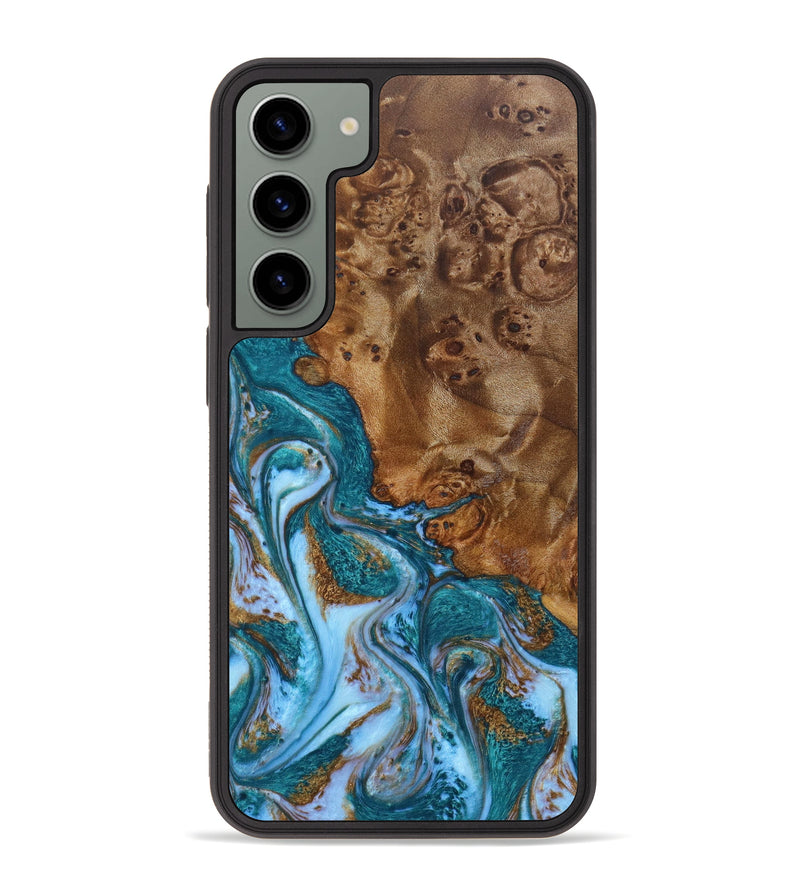 Galaxy S23 Plus Wood+Resin Phone Case - Jimmie (Teal & Gold, 638354)