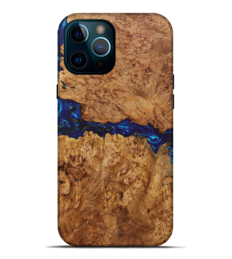iPhone 12 Pro Max Wood+Resin Live Edge Phone Case - Quinn (Teal & Gold, 627390)