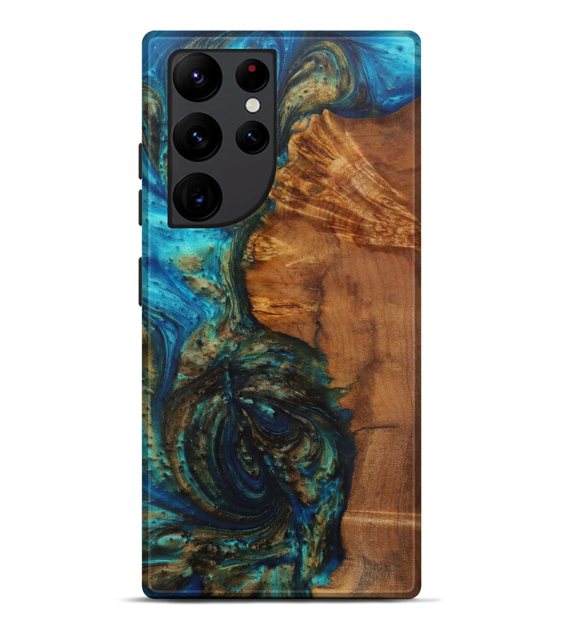 Galaxy S22 Ultra Wood+Resin Live Edge Phone Case - Nananne (Teal & Gold, 585141)