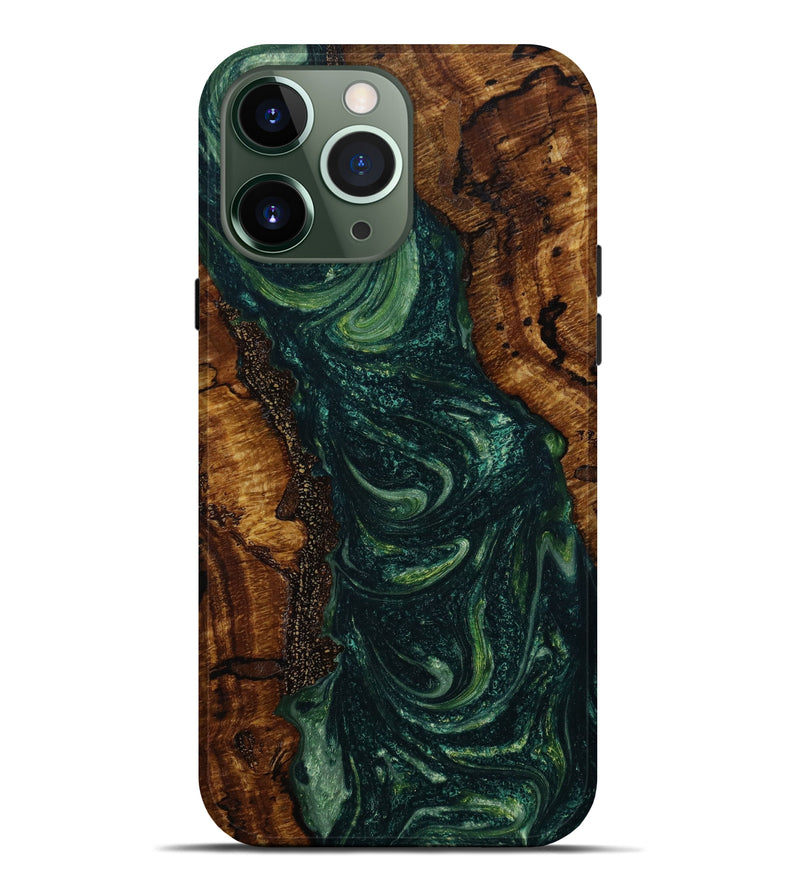 iPhone 13 Pro Max Wood+Resin Live Edge Phone Case - Sam (Green, 648572)