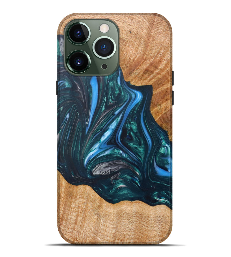 iPhone 13 Pro Max Wood+Resin Live Edge Phone Case - Saint (Dark Green, 616650)