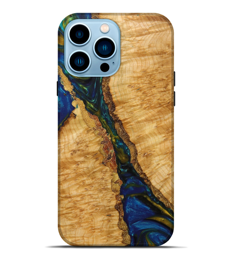iPhone 14 Pro Max ResinArt Live Edge Phone Case - Erwin (Teal & Gold, 622942)