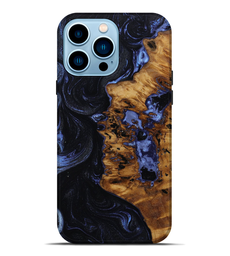 iPhone 14 Pro Max Wood+Resin Live Edge Phone Case - Darius (Blue, 646529)