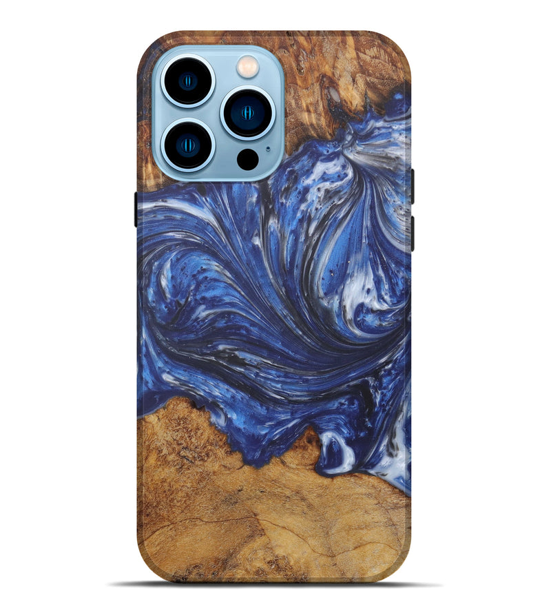 iPhone 14 Pro Max Wood+Resin Live Edge Phone Case - Dona (Dark Blue, 602480)