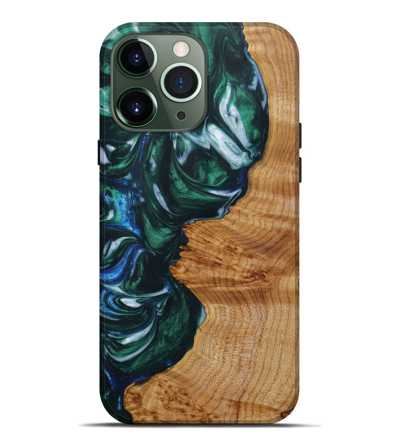 iPhone 13 Pro Max Wood+Resin Live Edge Phone Case - Sonny (Dark Green, 610678)