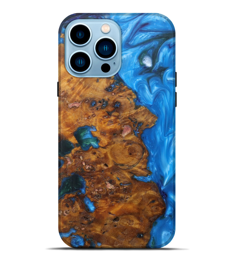 iPhone 14 Pro Max Wood+Resin Live Edge Phone Case - Hanneke (Light Blue, 593313)