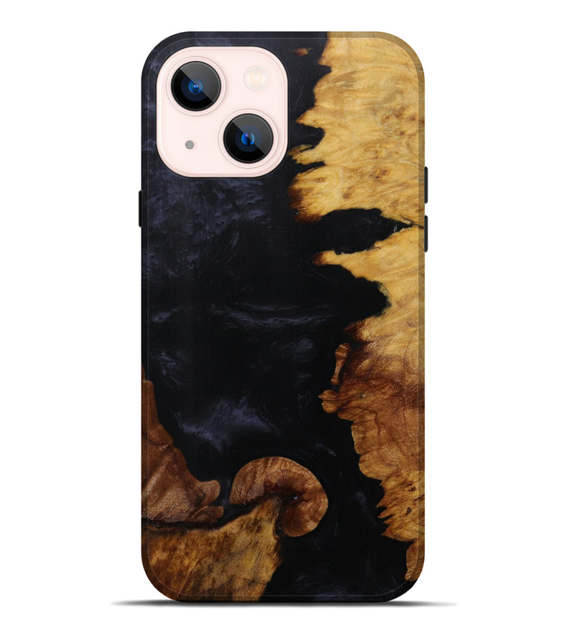 iPhone 14 Plus Wood+Resin Live Edge Phone Case - Salome (Pure Black, 596615)