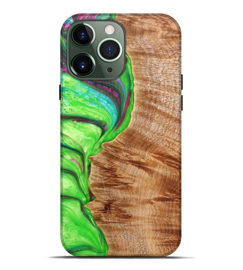 iPhone 13 Pro Max Wood+Resin Live Edge Phone Case - Jilly (Dark Green, 605579)