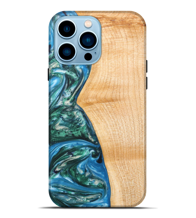 iPhone 14 Pro Max Wood+Resin Live Edge Phone Case - Suellen (Light Blue, 605638)