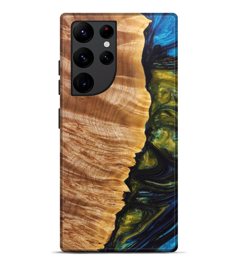Galaxy S22 Ultra Wood+Resin Live Edge Phone Case - Marni (Teal & Gold, 605606)