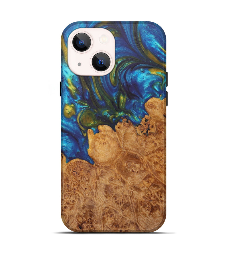 iPhone 13 Wood+Resin Live Edge Phone Case - Meghan (Teal & Gold, 616894)