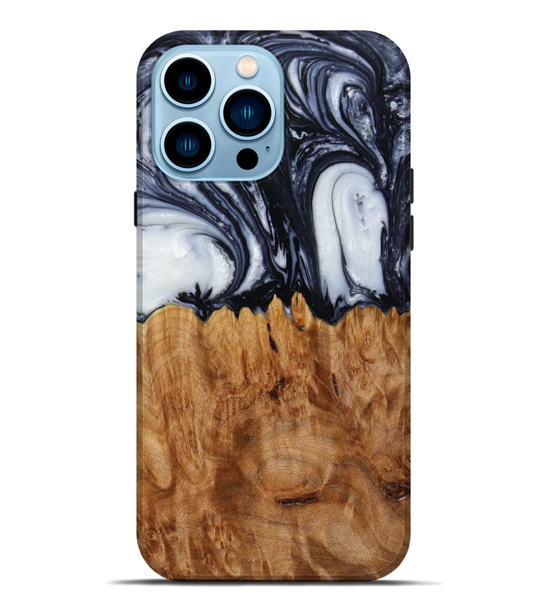 iPhone 14 Pro Max Wood+Resin Live Edge Phone Case - Harvey (Black & White, 644812)