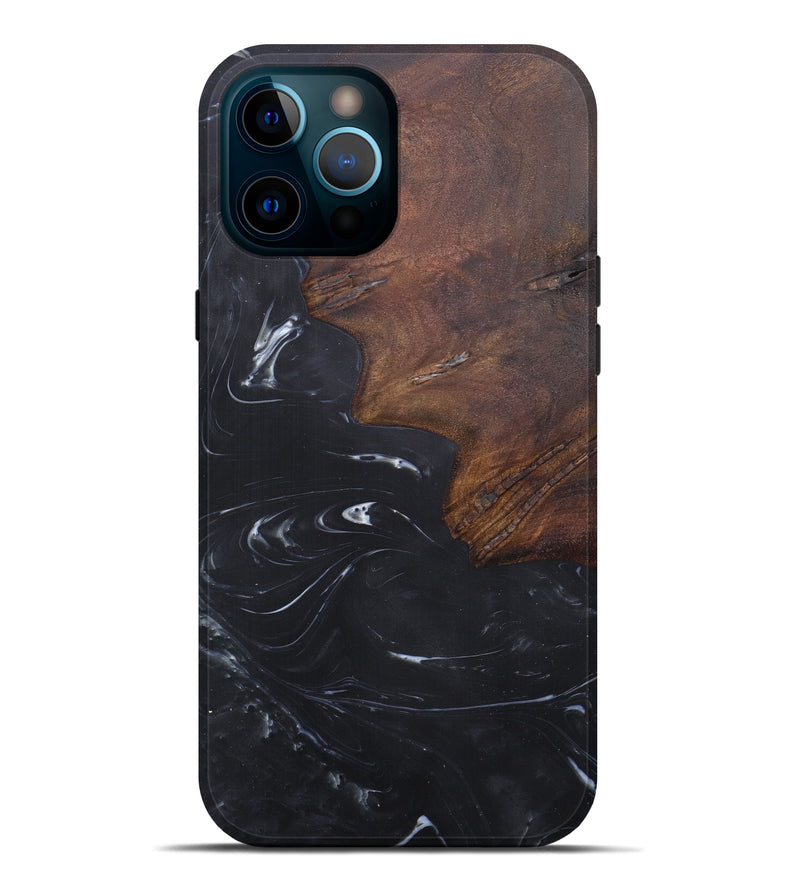 iPhone 12 Pro Max Wood+Resin Live Edge Phone Case - Evania (Black & White, 606480)
