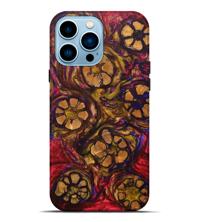 iPhone 14 Pro Max Wood+Resin Live Edge Phone Case - Abraham (Dark Red, 605524)