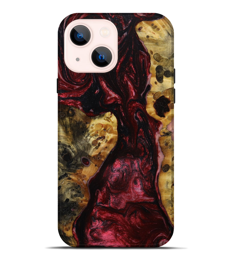 iPhone 14 Plus Wood+Resin Live Edge Phone Case - Guadalupe (Red, 646907)