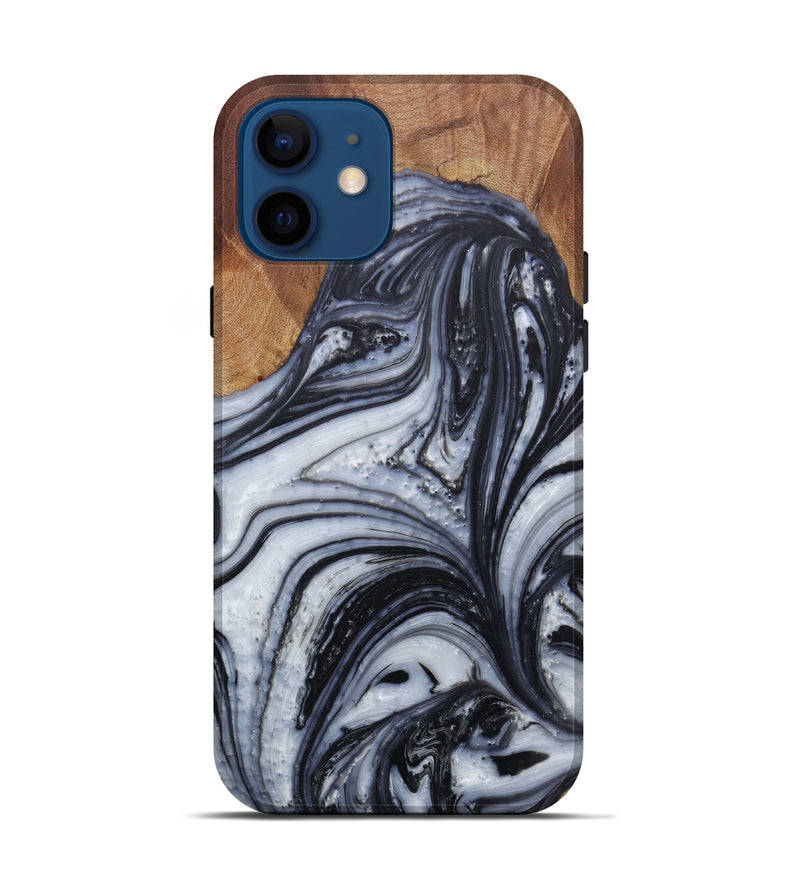 iPhone 12 Wood+Resin Live Edge Phone Case - Concordia (Black & White, 595982)