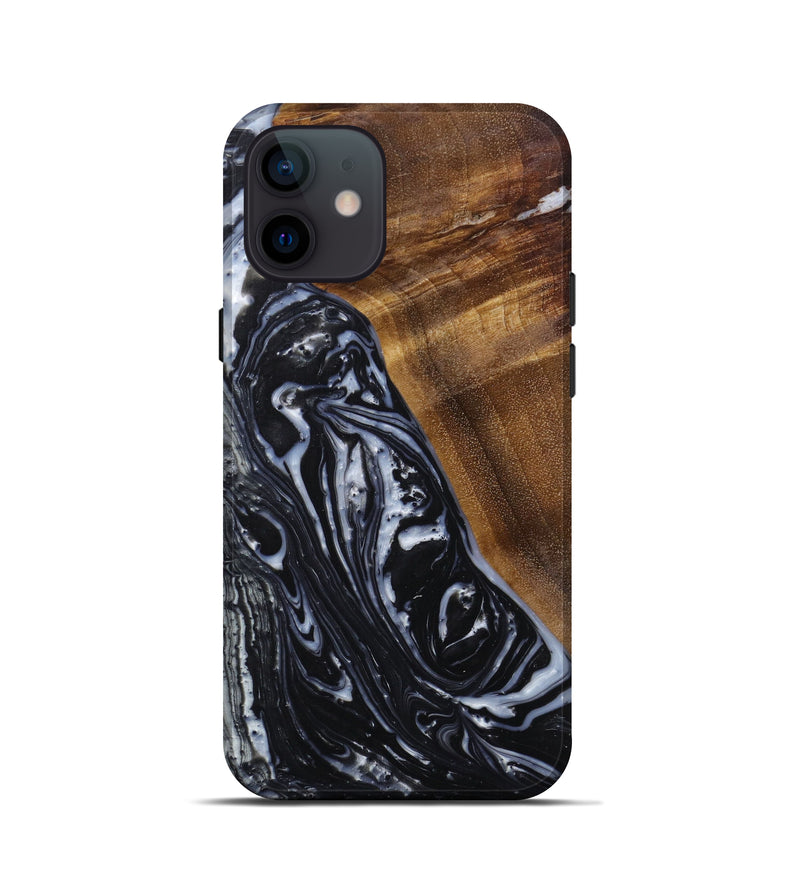 iPhone 12 mini Wood+Resin Live Edge Phone Case - Rafa (Black & White, 597059)